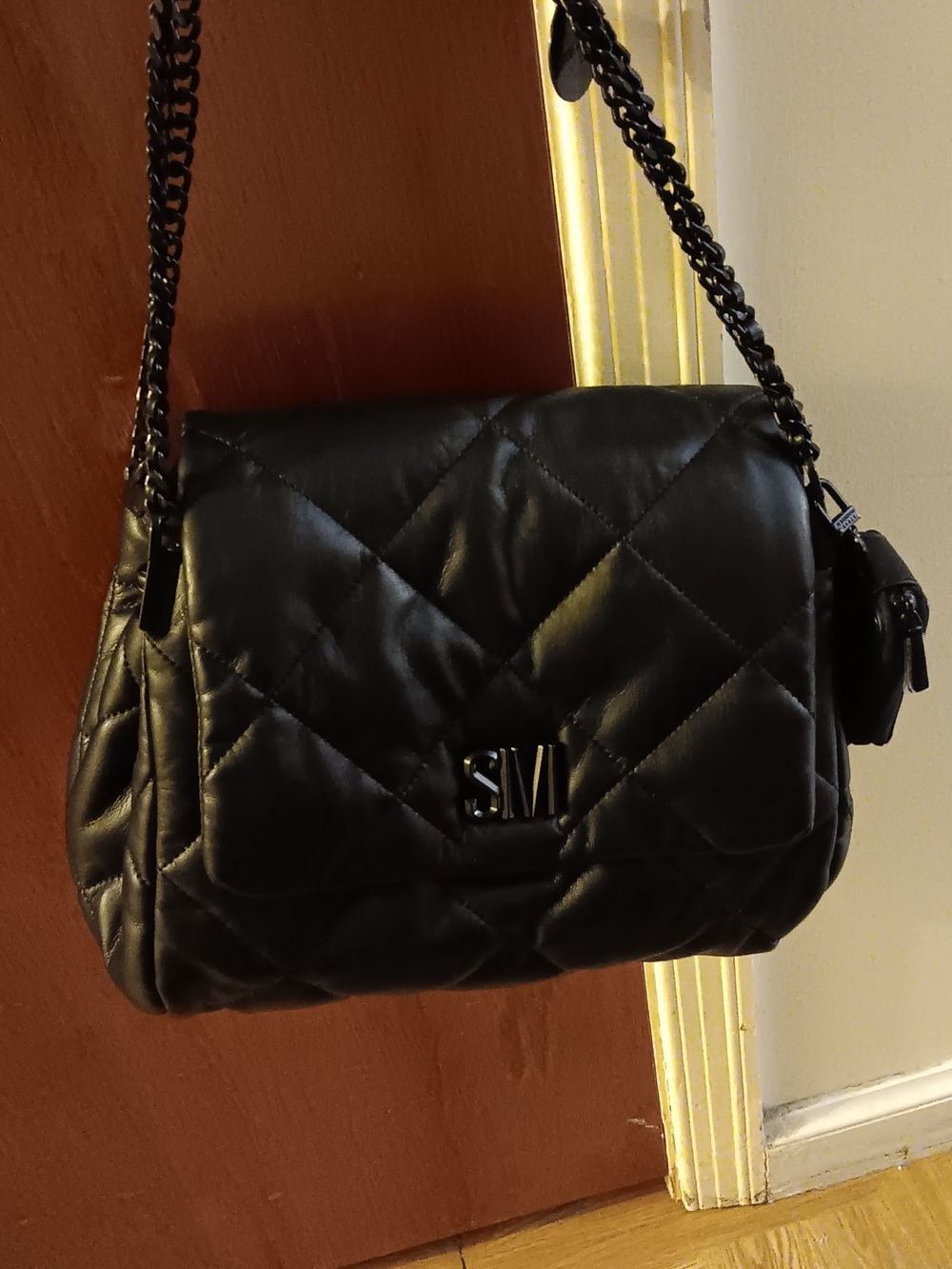 Steve Madden Black Quilted Crossbody Bag with Chain Strap